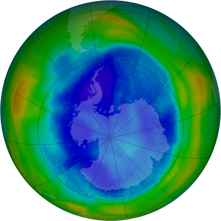 Antarctic ozone map for 25 August 2003